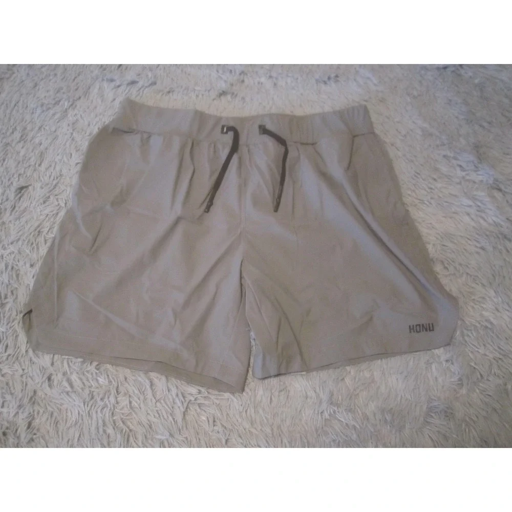HONU Shorts Mens 2XL Gray Solid Swim Trunks Drawstring Elastic Waist Stretch